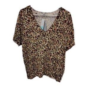 NWT Daniel Rainn AOP V Neck Short Sleeve Blouse Soft Sweater Geo Green Womens M